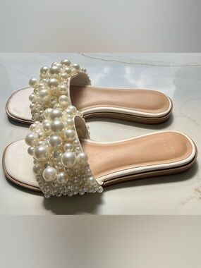 Target Pearl-Embellished Slide Sandals - Cream